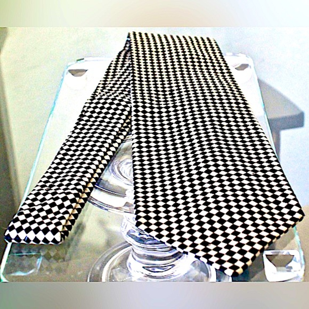 KENZO MENS TIE VINTAGE SILK MADE IN ITALY BLACK WHITE CHECK